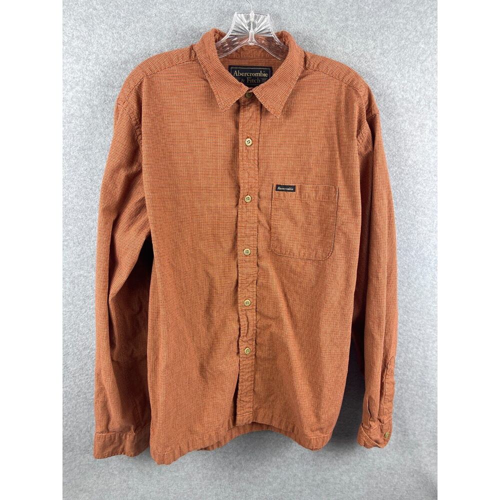 Abercrombie & Fitch Shirt Men's L Orange Check Long Sleeve‎ Button Up Outdoors